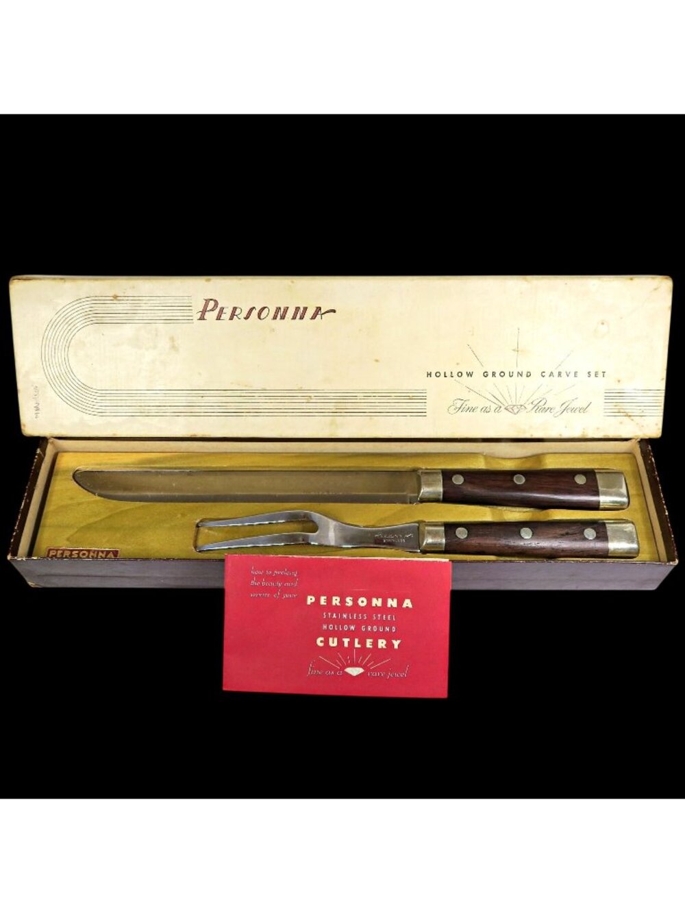 Personna TA‑264 Carving Knife & Fork Set, 1945 Gift, Complete with Box & Insert